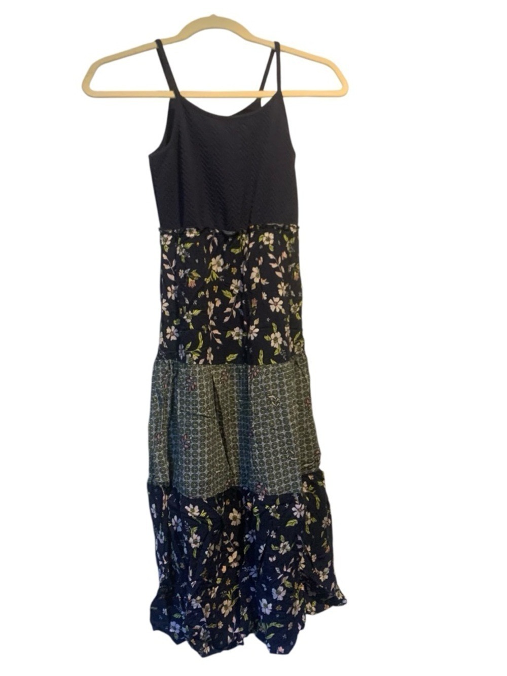 XHILARATION  Navy Blue Floral Maxi Dress Spring Boho Medium 7/8